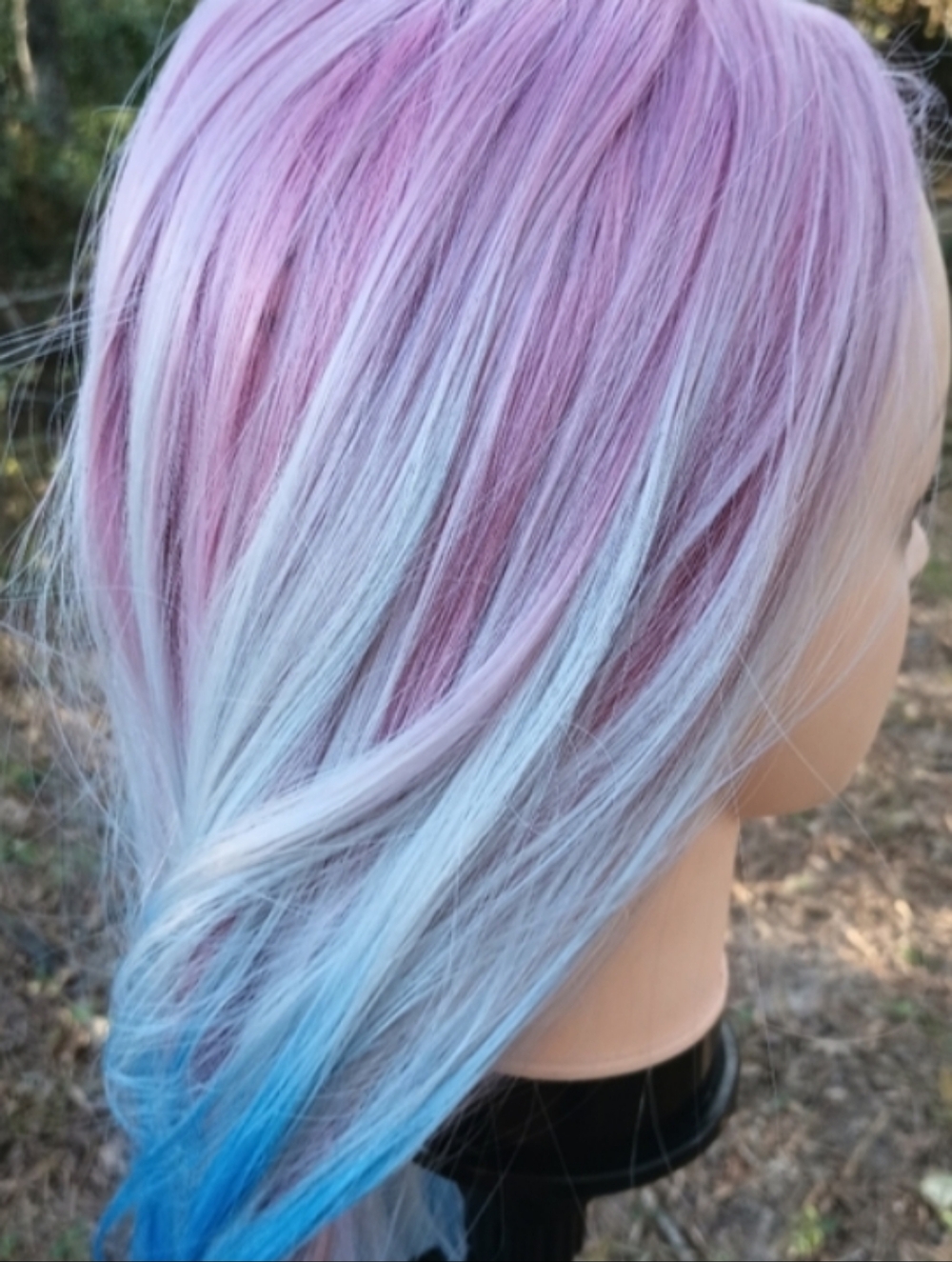 Long Pastel Pink to Blue Ombre Synthetic Women’s Hair